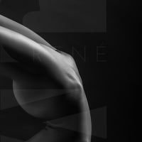 Black and white photo showing a sideview of a naked woman in a handstand pose with back arched, the photo is cropped to show only her torso.