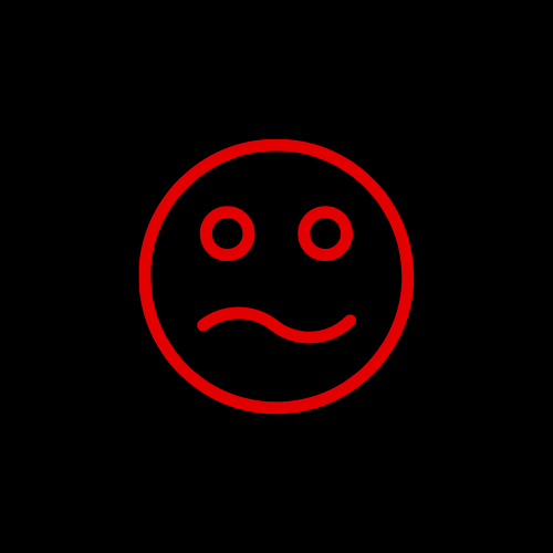 Red confused face icon on a black background.